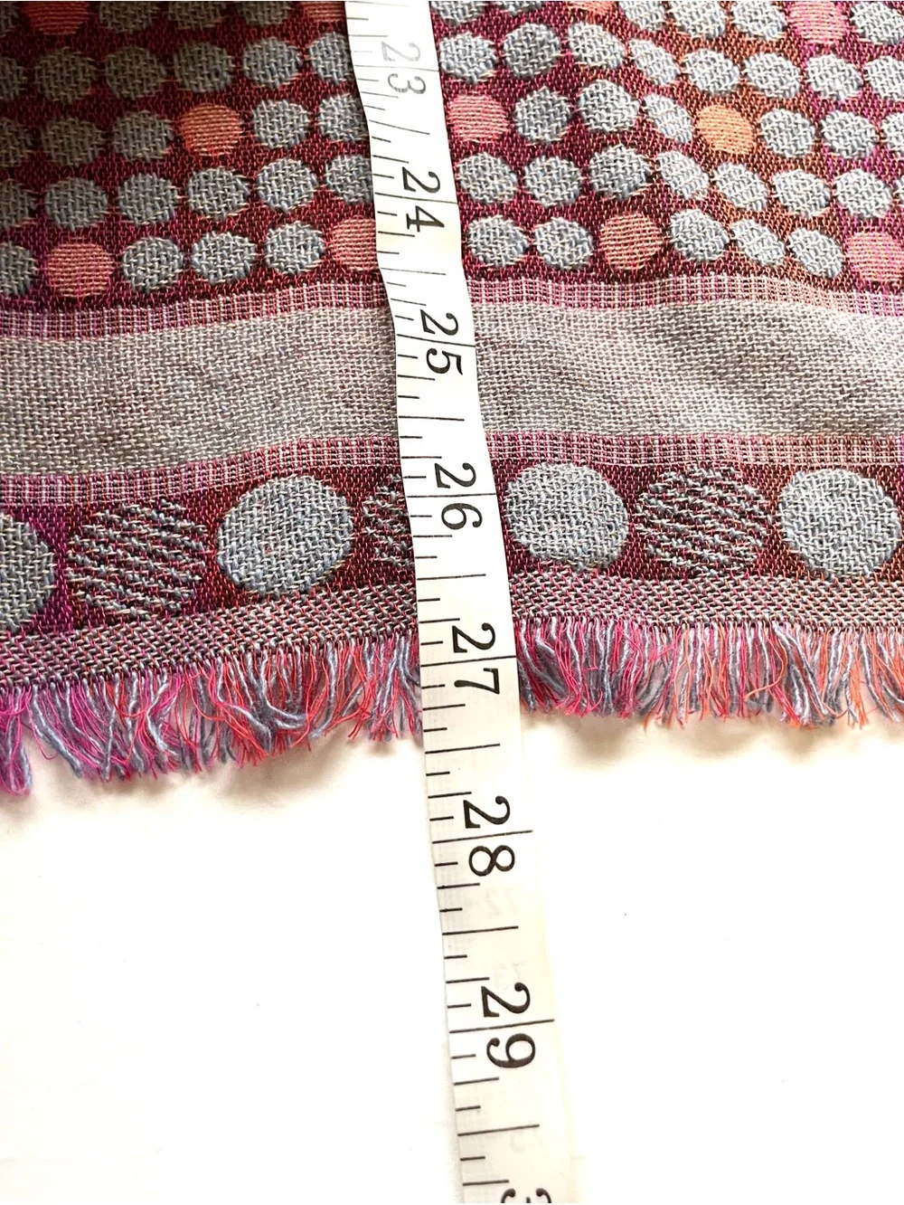 Mi Princena Ines NWT Gray Pink Polka Dot Woven Shawl Wrap Fringe Wool Scarf